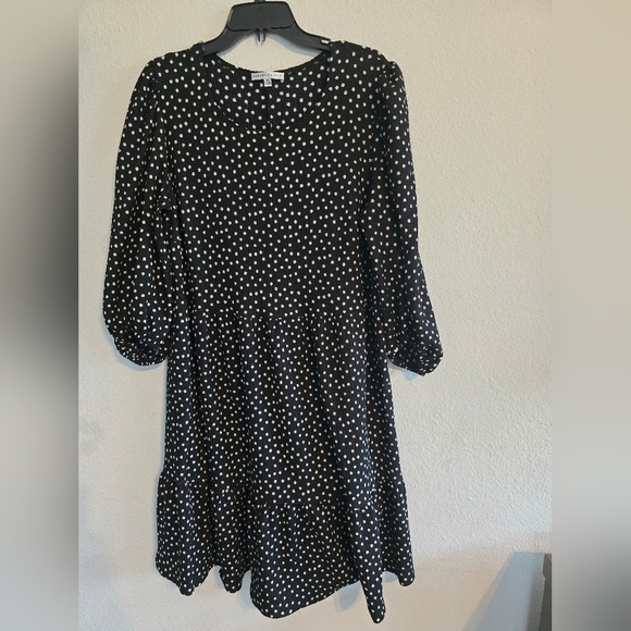 Sandra Darren Dress Womens 16W Plus Black White Long Sleeve Flowy Tiered Summer - Picture 10 of 12